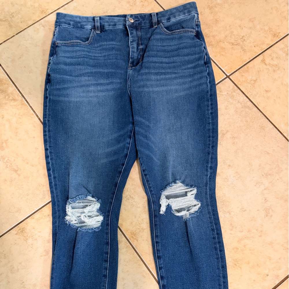American Eagle Outfitters Dark Blue Distressed Skinny Jeans